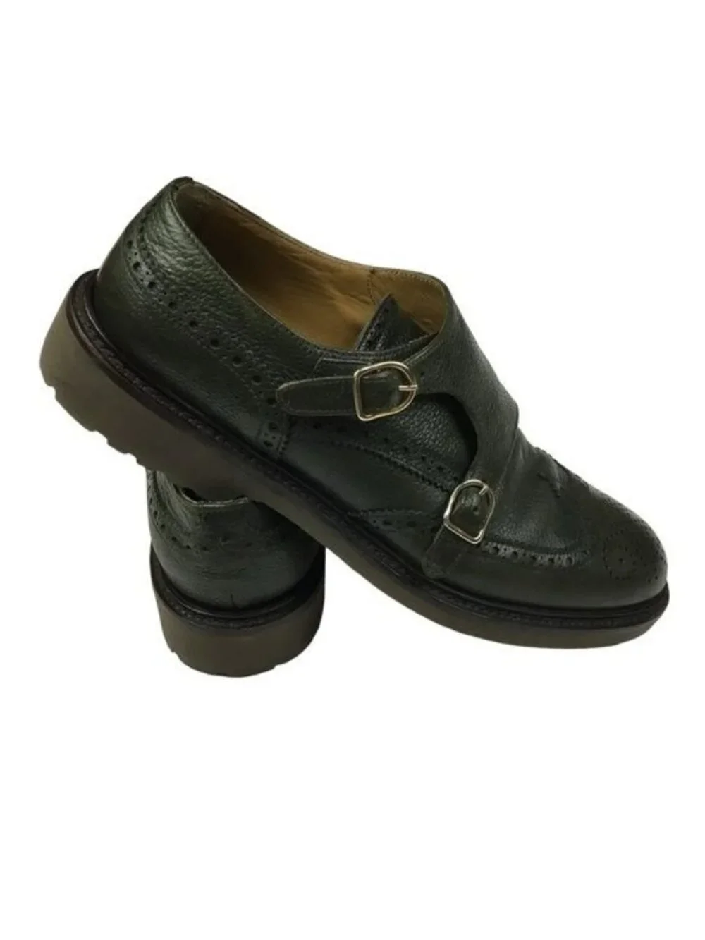 Doucal’s Brougue Double Monk Strap WingTip Dress Shoe Pebbled Leather Size 11